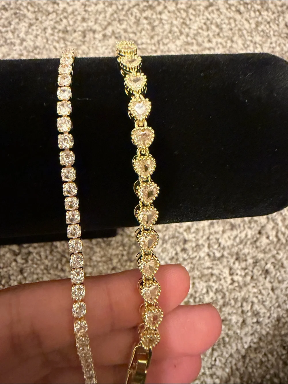 Gold Plated Heart & Crystal Tennis Bracelet Stack Set 7”